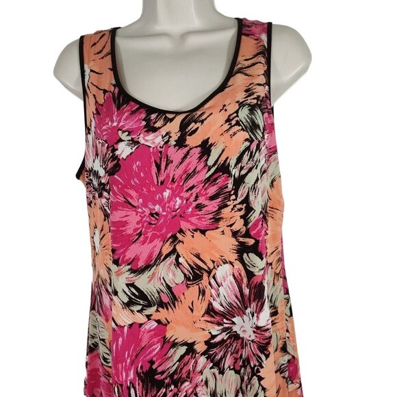 Studio I Tank Swing Shift Dress Women Size 10 Orange Pink Brown Floral Sleeveles - Picture 2 of 7